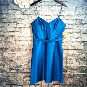 Watters & Watters | New Peacock Teal Blue Silk Cocktail Dress